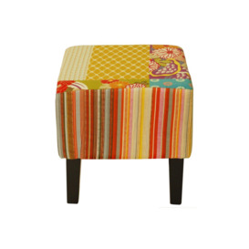 Patchwork - Shabby Chic Square Pouffe Padded Stool wood Legs - Multi-coloured - thumbnail 2