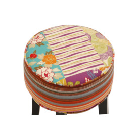 Patchwork - Shabby Chic Round Pouffe Padded Stool wood Legs - Multi-coloured - thumbnail 3