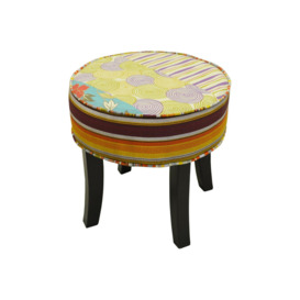 Patchwork - Shabby Chic Round Pouffe Padded Stool wood Legs - Multi-coloured - thumbnail 2