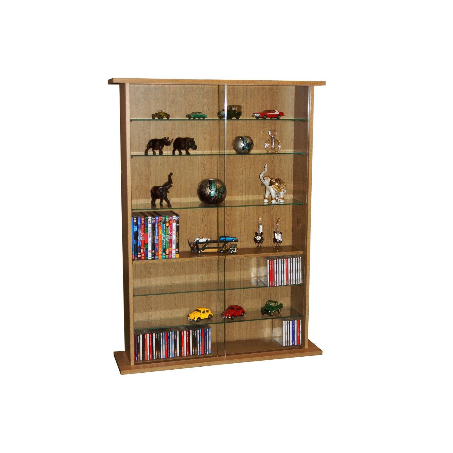 'Boston'  Glass Collectable Display Cabinet  600 Cd  255 Dvd Storage Shelves  Oak - image 1