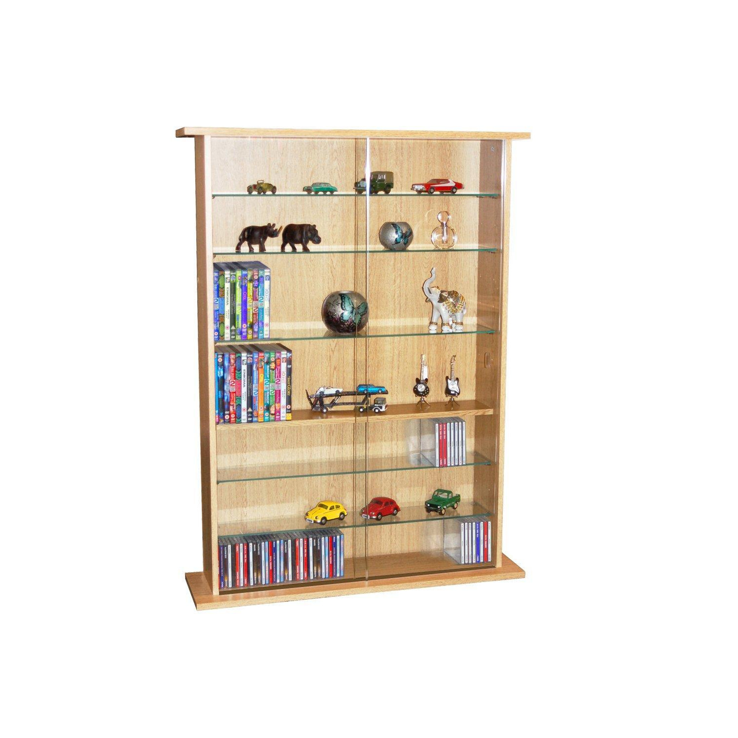 'Boston'  Glass Collectable Display Cabinet  600 Cd  255 Dvd Storage Shelves  Beech - image 1