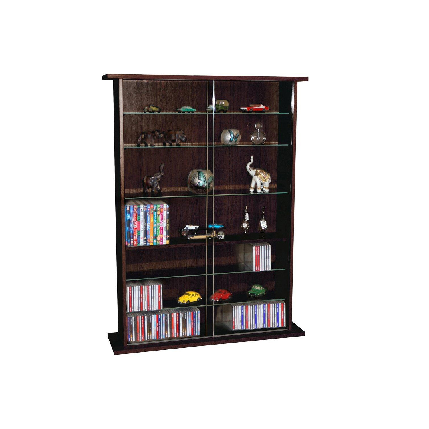 'Boston'  Glass Collectable Display Cabinet  600 Cd  255 Dvd Storage Shelves  Dark Oak - image 1
