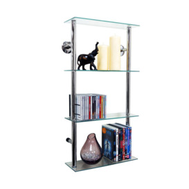 'Maxwell' - Wall Mounted 4 Tier Glass 90 Cd / 60 Dvd Storage Shelves - Clear / Silver - thumbnail 1