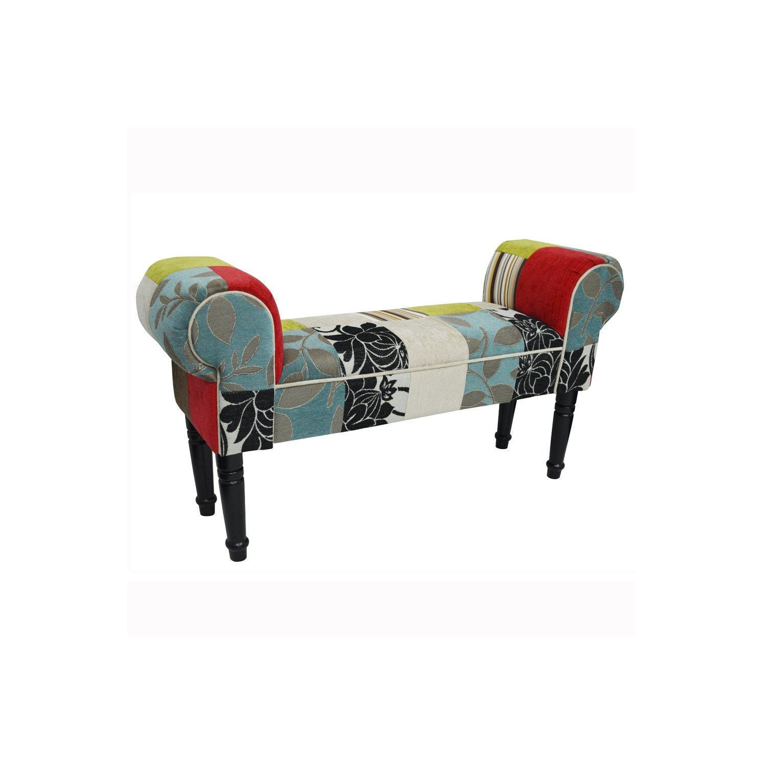 Plush Patchwork - Shabby Chic Chaise Pouffe Stool  Wood Legs - Blue  Green  Red - image 1