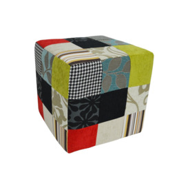 Plush Patchwork - Cube Stool  Pouffe - Blue  Green  Red - thumbnail 1