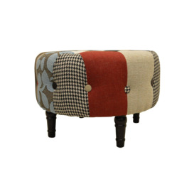 Plush Patchwork - Round Pouffe Padded Footstool With Wood Legs - Blue  Green  Red - thumbnail 2