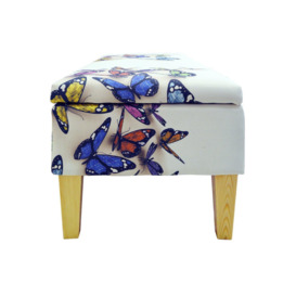 'Butterfly' - Storage Ottoman Stool  Blanket Box  Padded Trunk - Cream  Multi - thumbnail 3