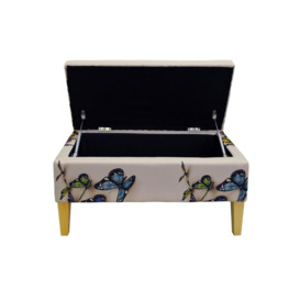 'Butterfly' - Storage Ottoman Stool  Blanket Box  Padded Trunk - Cream  Multi - thumbnail 2