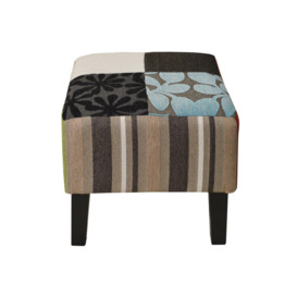 Plush Patchwork - Shabby Chic Square Pouffe Stool  Wood Legs - Blue  Green  Red - thumbnail 3