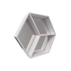'Hexagon' - Wall Mounted Cube Storage Shelf With Mirror - White - thumbnail 2