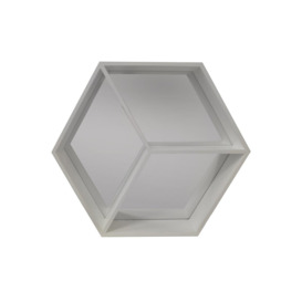 'Hexagon' - Wall Mounted Cube Storage Shelf With Mirror - White - thumbnail 3