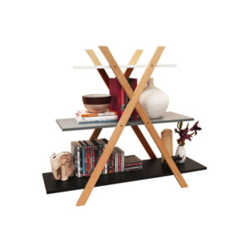 'Avone' - Retro 3 Tier Wood Cross X Frame Storage Shelf Bookcase - White  Grey  Black