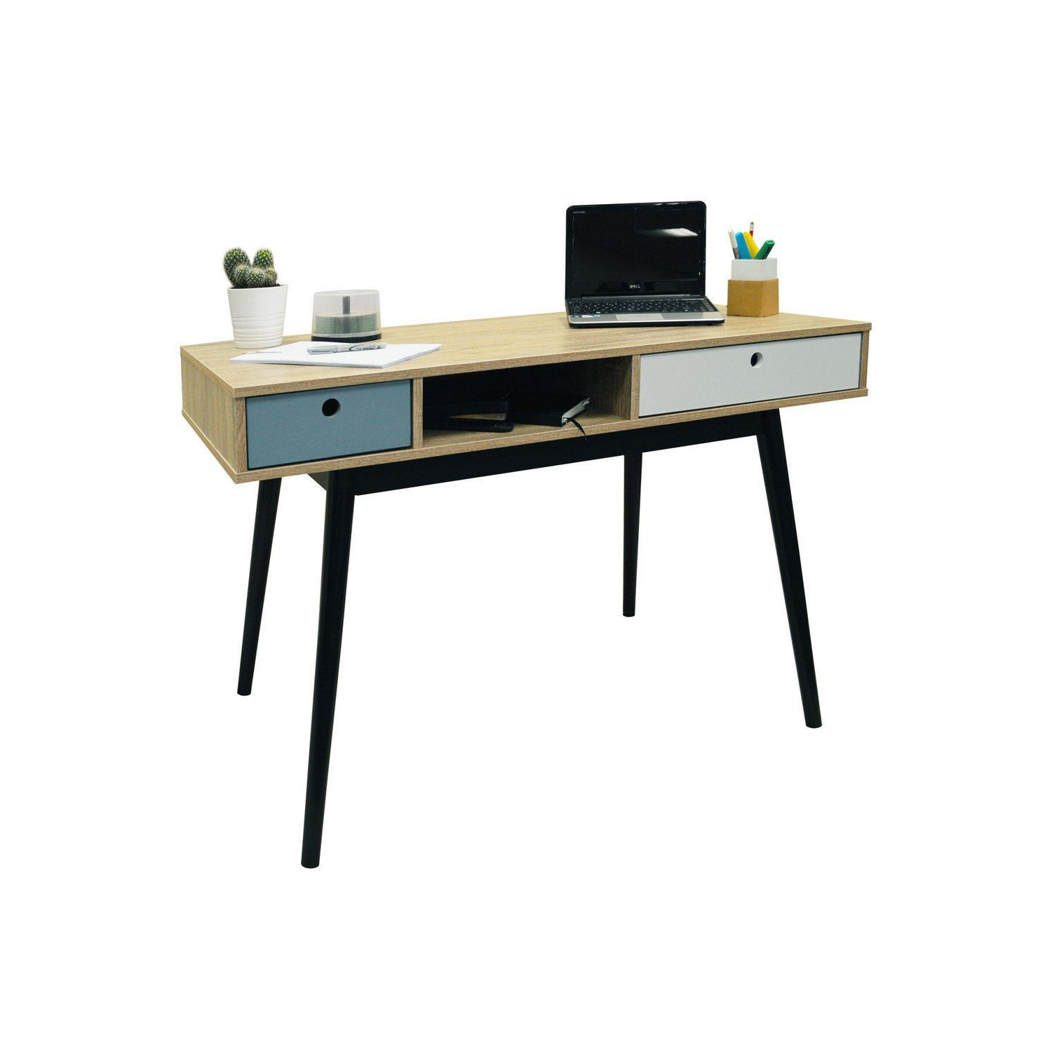 'Industrial' - 2 Drawer Office Computer Desk  Dressing Table - Oak  Black - image 1