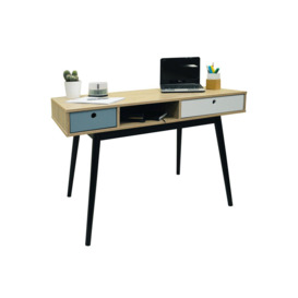 'Industrial' - 2 Drawer Office Computer Desk  Dressing Table - Oak  Black - thumbnail 1