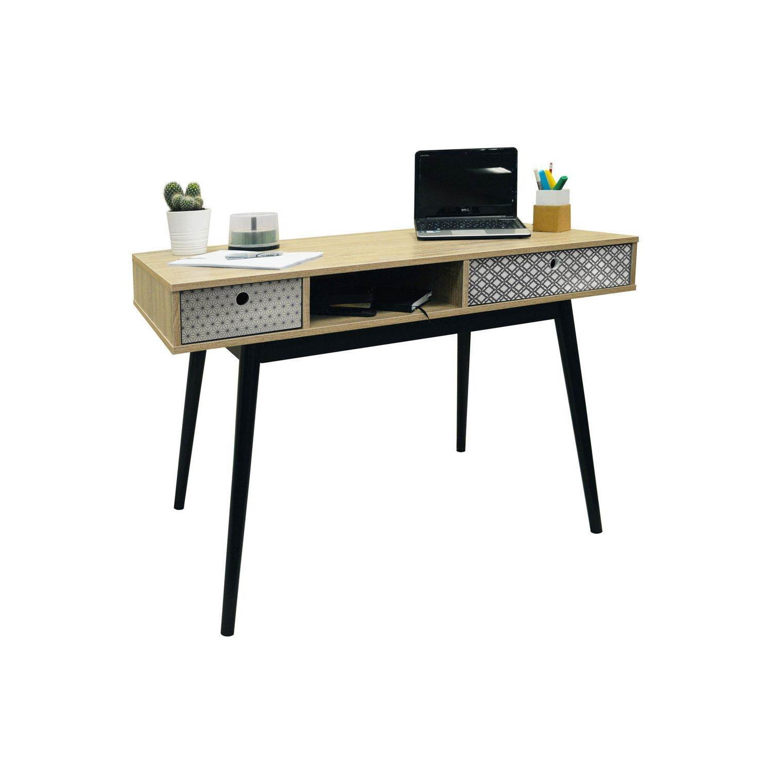 'Retro' - 2 Drawer Office Computer Desk  Dressing Table - Oak  Black - image 1