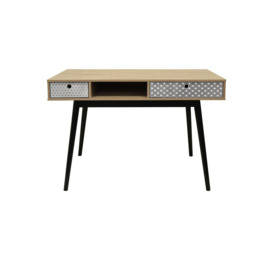 'Retro' - 2 Drawer Office Computer Desk  Dressing Table - Oak  Black - thumbnail 3