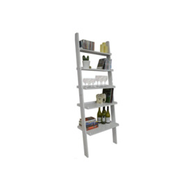 'Oates' - Ladder 5 Tier Wall Leaning Storage Shelves - Gloss White