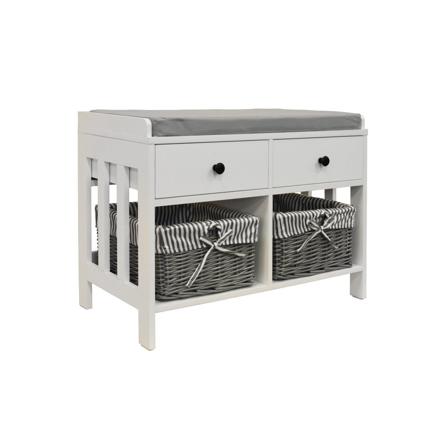 Double -  Storage / Shoe Storage Bench With Two Drawers And Baskets - White / Grey - image 1