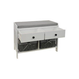 Double -  Storage / Shoe Storage Bench With Two Drawers And Baskets - White / Grey - thumbnail 3