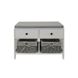 Double -  Storage / Shoe Storage Bench With Two Drawers And Baskets - White / Grey - thumbnail 2