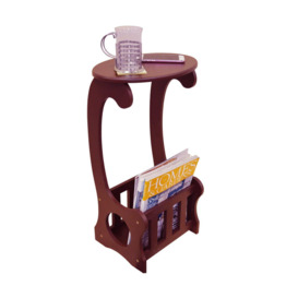 'Scroll' - Side  End  Bedside Table With Magazine  Book Storage Rack - Dark