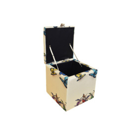'Butterfly' - Square Storage Ottoman Stool  Blanket Box Cube - Cream  Multi - thumbnail 2