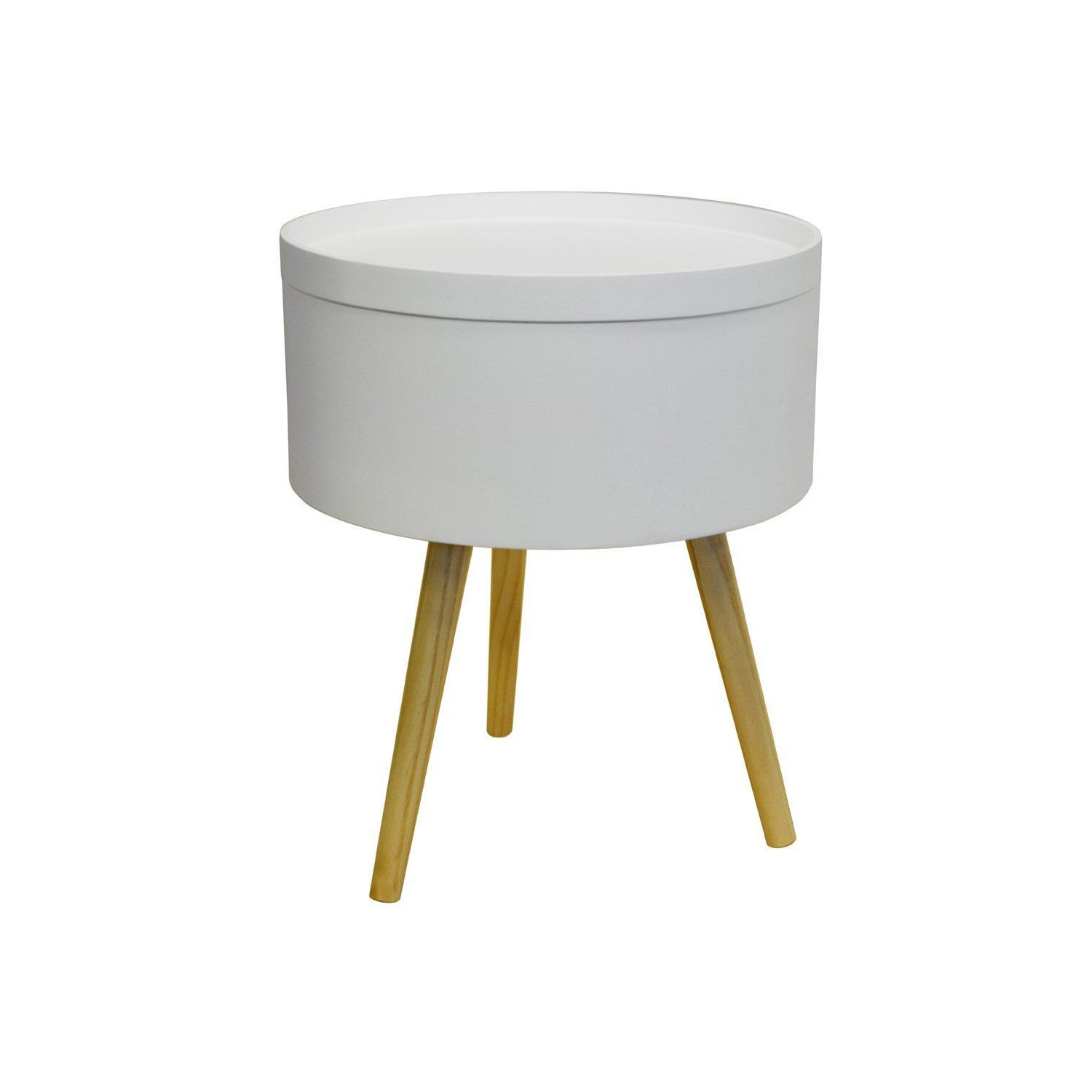 'Drum' - Retro Wood Tray Top End Table  Bedside Table - White  Natural - image 1