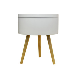 'Drum' - Retro Wood Tray Top End Table  Bedside Table - White  Natural - thumbnail 3