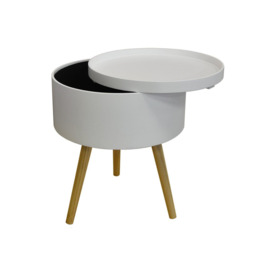'Drum' - Retro Wood Tray Top End Table  Bedside Table - White  Natural - thumbnail 2