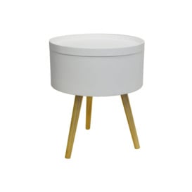 'Drum' - Retro Wood Tray Top End Table  Bedside Table - White  Natural