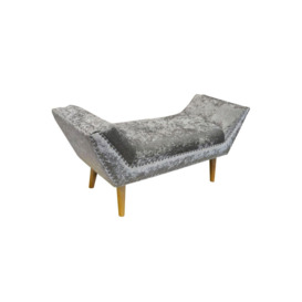 Lounge - Crushed Velvet Chaise Bench With Wood Legs - Silver