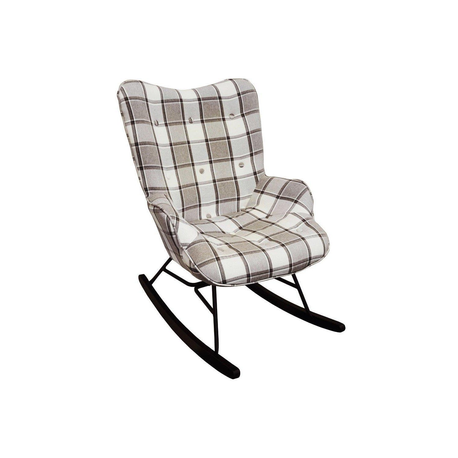 'Check' - Wing Back Rocking  Nursing Chair With Checked Tartan Fabric - Grey  White  Black - image 1