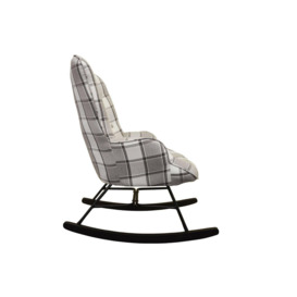 'Check' - Wing Back Rocking  Nursing Chair With Checked Tartan Fabric - Grey  White  Black - thumbnail 3