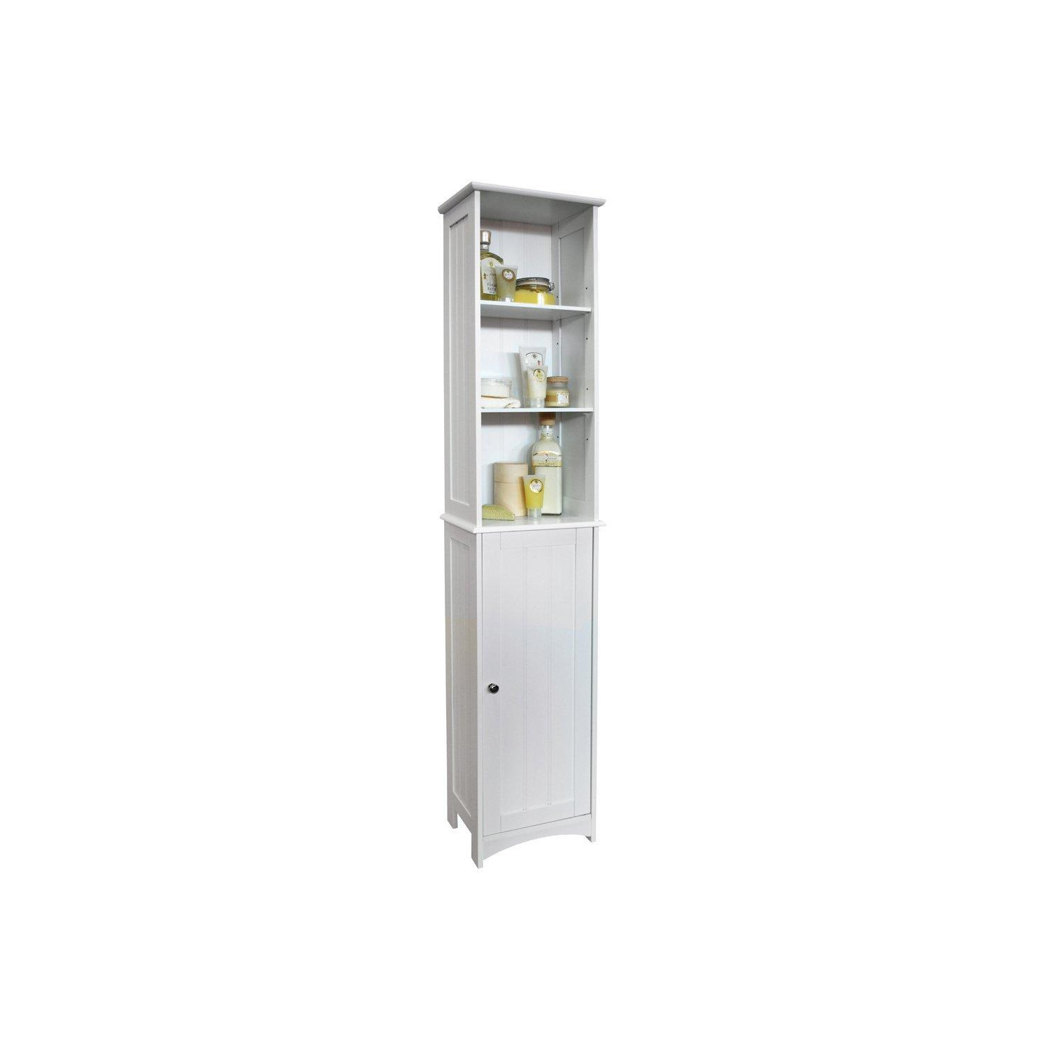American Cottage  Tall Bathroom Storage Cupboard With Display Shelves  White - image 1