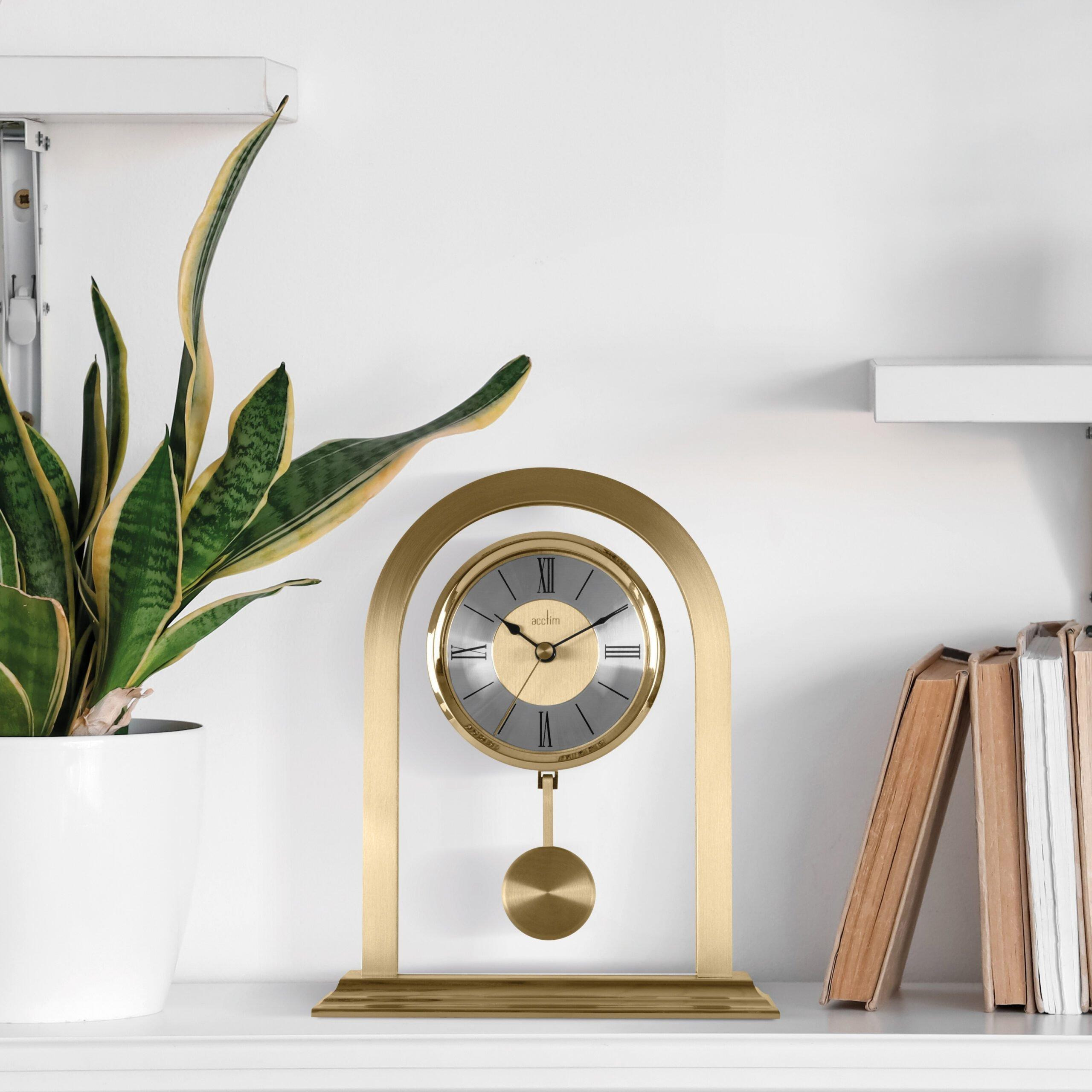 Colney Pendulum Mantel Clock Quartz Brushed Metal & Glass Energy Efficient Movement - image 1