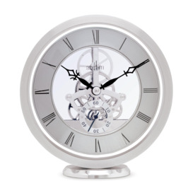 Millenden Mantel Clock Quartz Polished Metal Floating Effect Glass Front - thumbnail 1