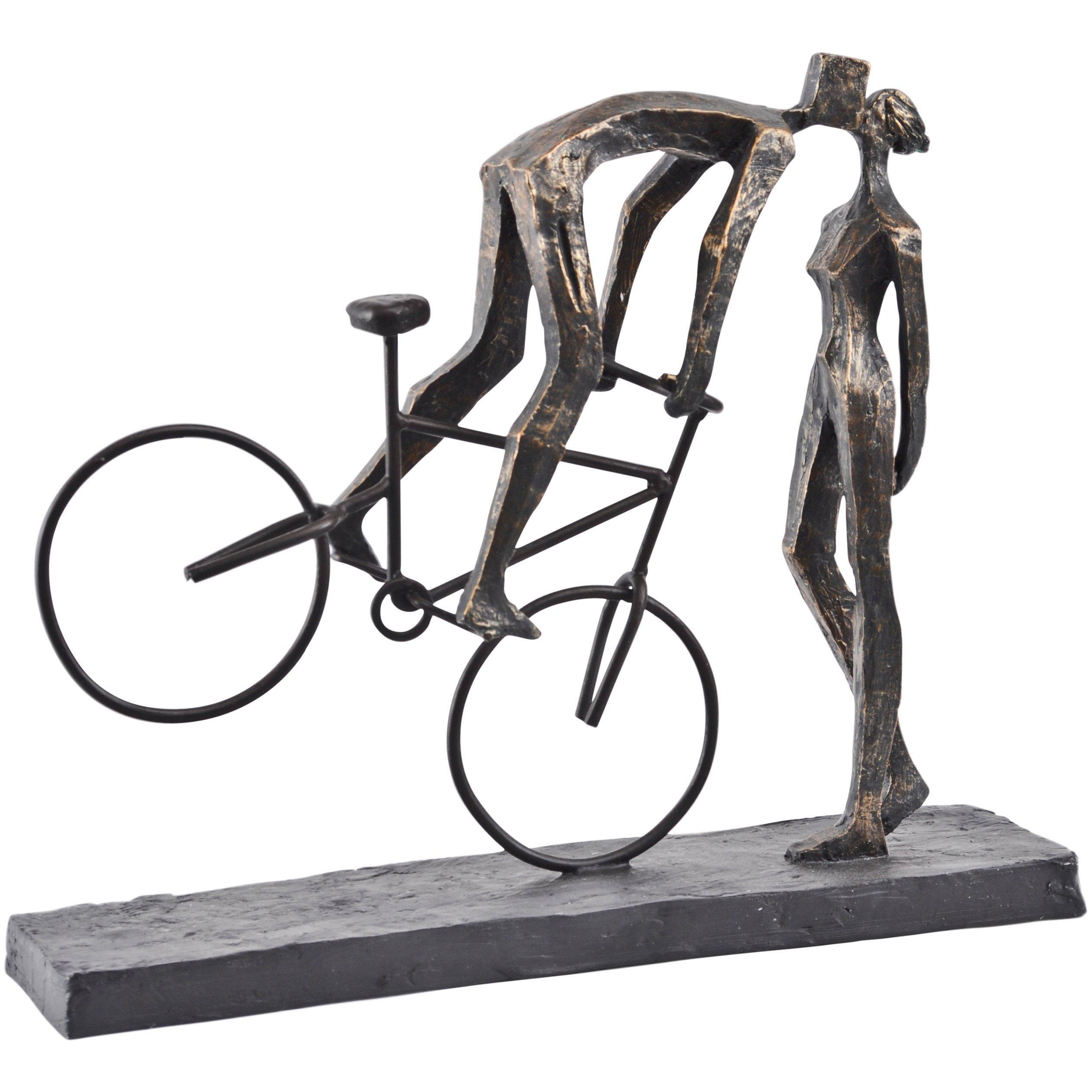 Antique Bronze Kissing Couple On Bike Sculpture - image 1