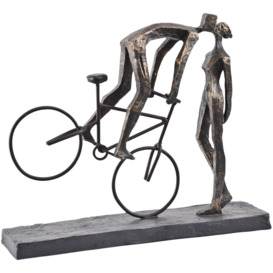 Antique Bronze Kissing Couple On Bike Sculpture - thumbnail 1