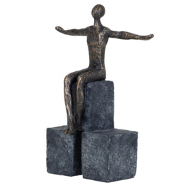 Bronze Blocks Sitting Woman Sculpture - thumbnail 2