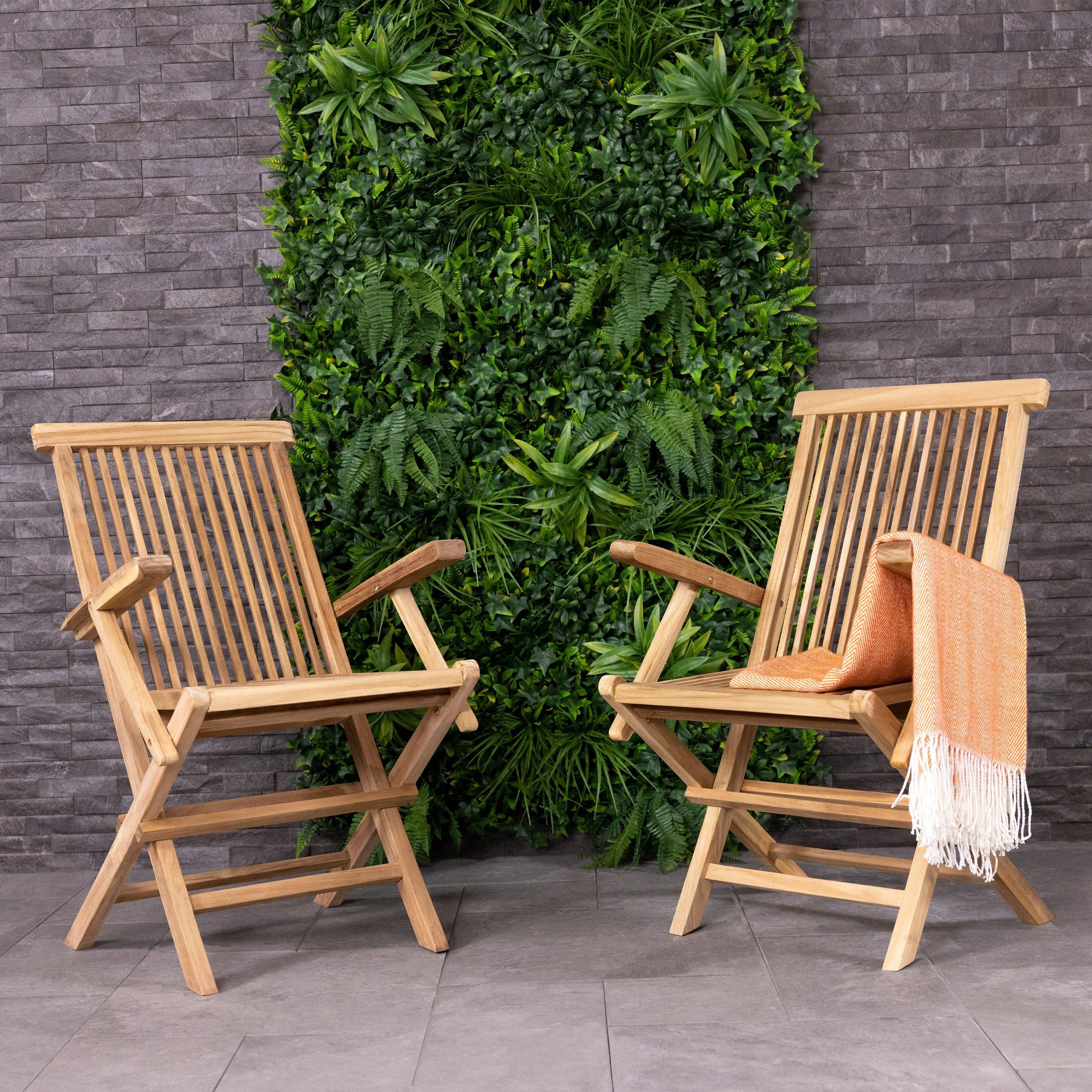 Pair of Solid Wooden Teak Garden Outdoor Folding Arm Chairs - image 1