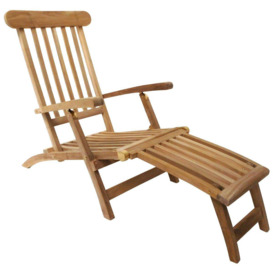 Solid Wooden Teak Steamer Chair/Sun Lounger Garden Furniture - thumbnail 1