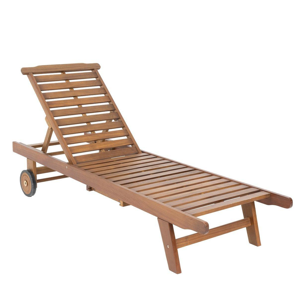 Acacia Wooden Reclining Sun Lounger With Pull Out Tray - image 1
