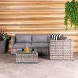 Rattan Corner Sofa & Coffee Table - Grey