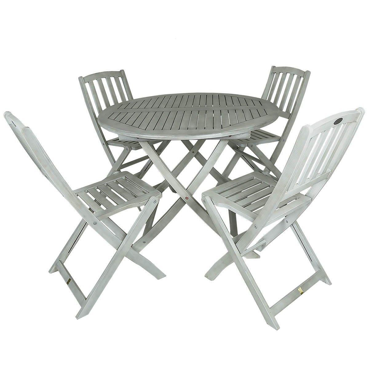 Acacia White Washed Wooden Outdoor Patio Dining Set - 4 Seat - image 1