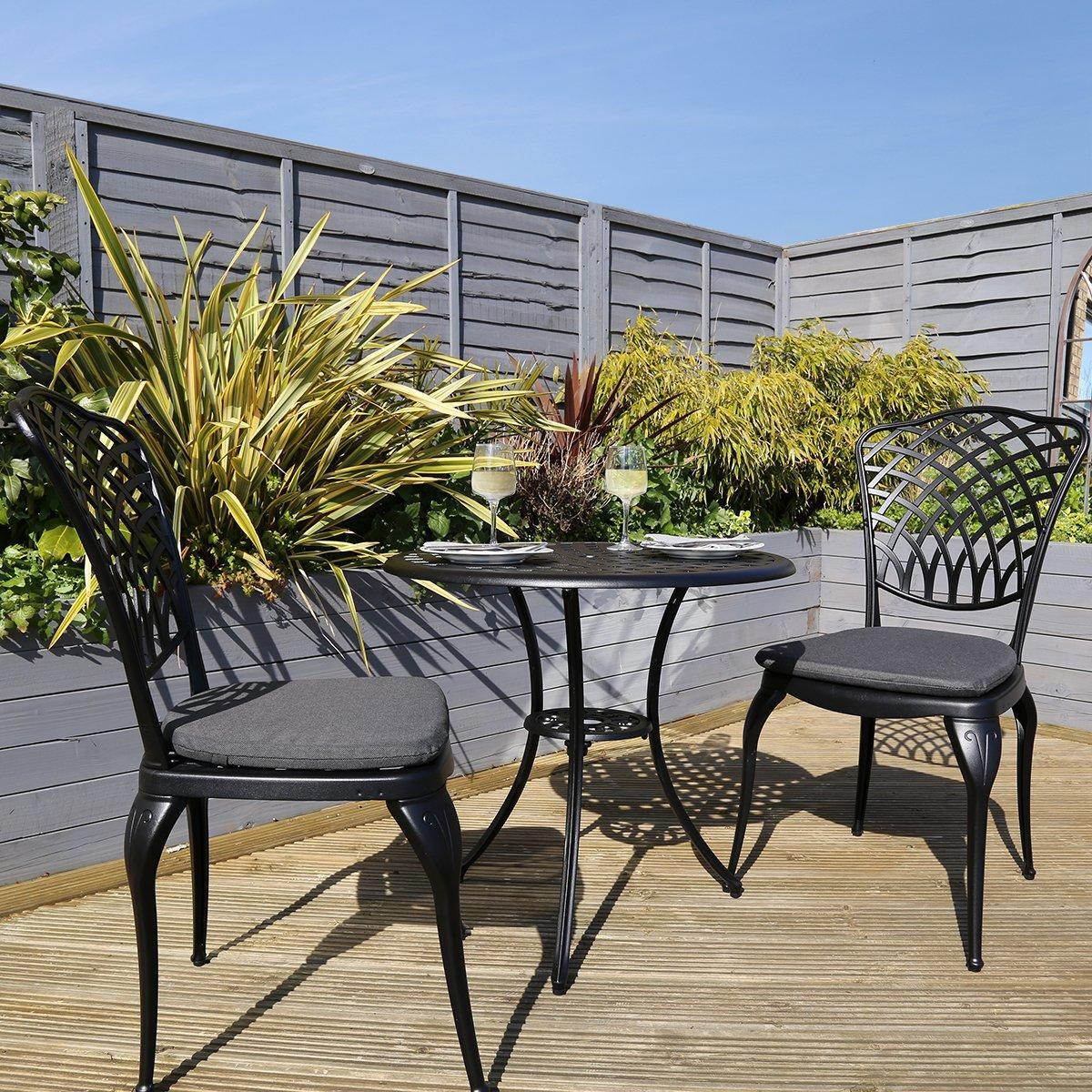 Cast Aluminium Bistro Table and 2 Chairs Set Black Outdoor Table - image 1