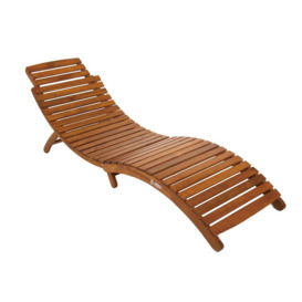 Large Folding Curved Reclining Wood Sun Lounger Patio Sunbed