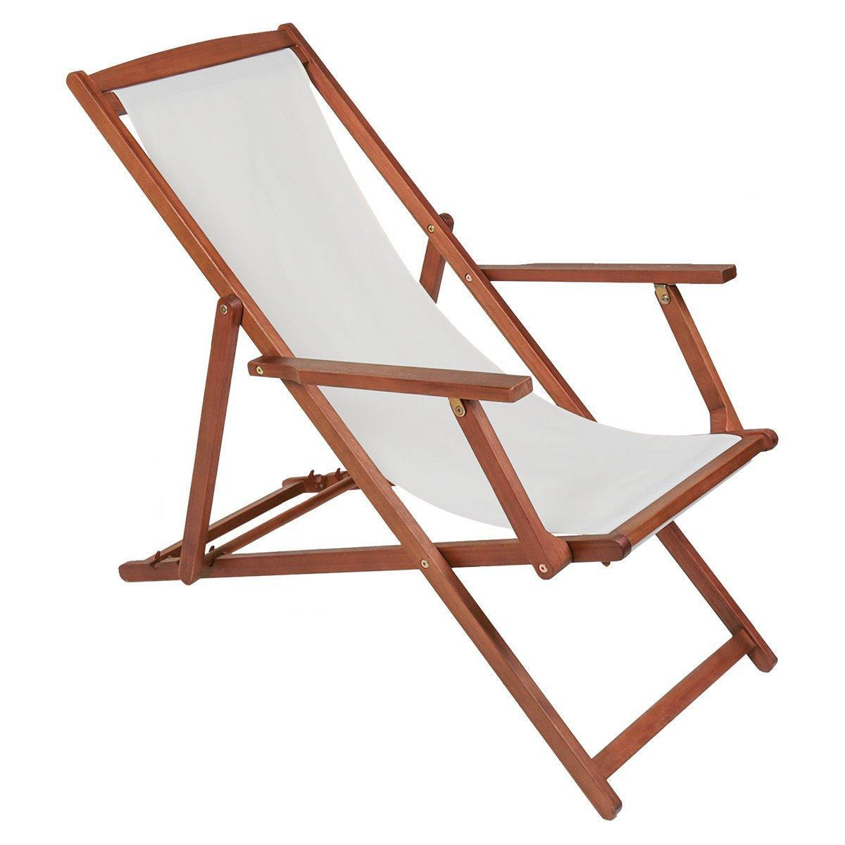 Folding Eucalyptus Wooden Deck Chair Beach Sun Lounger - image 1