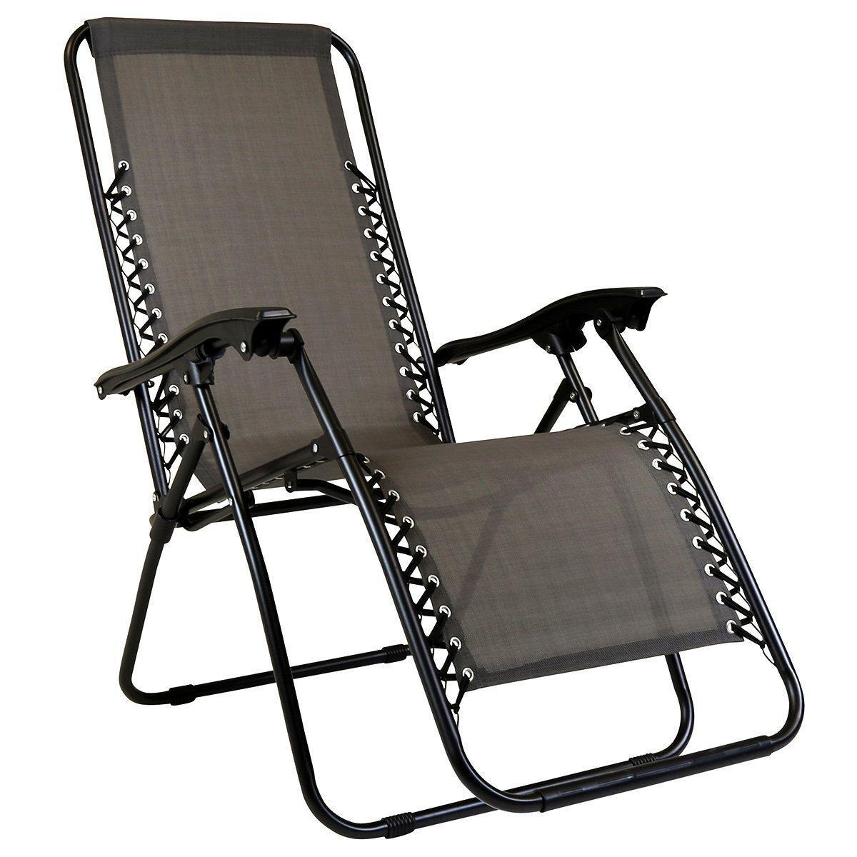 Foldable Reclining Garden Chair Camping Recliner Lounger Grey - image 1
