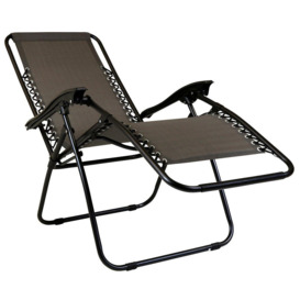 Foldable Reclining Garden Chair Camping Recliner Lounger Grey - thumbnail 2