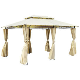 3M X 4M Steel Art Beige Gazebo With Side Curtains Marquee Tent